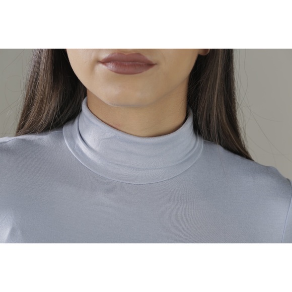 Light Blue Long Sleeve Turtleneck Bodysuit - Picture 3 of 5